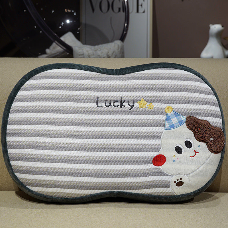 Form-stable headrest pillows for infants with breathable honeycomb cover and cartoon embroidery