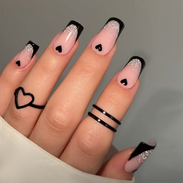 Decorative Press-On Nail Art Set with Glitter and Heart Accents Kalsten