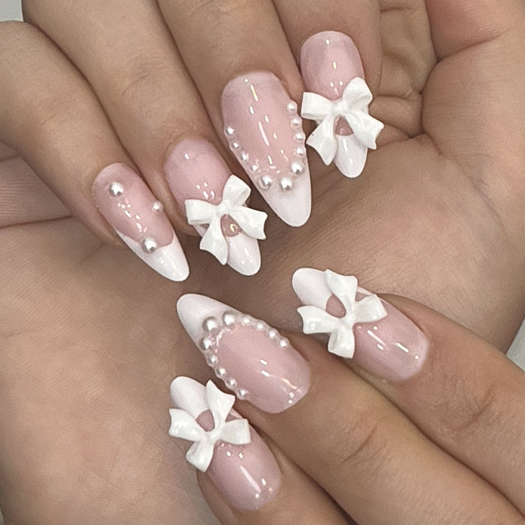 Decorative Press-On Nail Art with Bow Accents