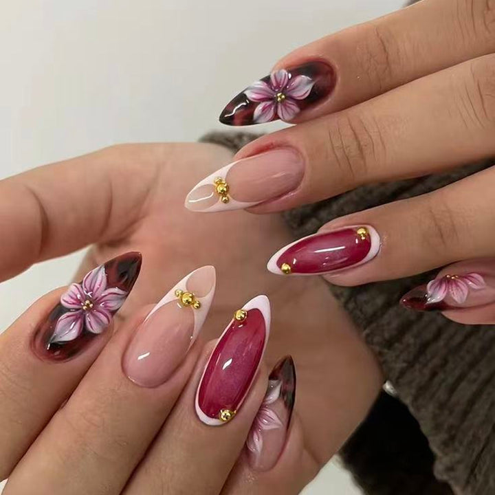 Elegant Artificial Nails with Botanical Designs Kalsten