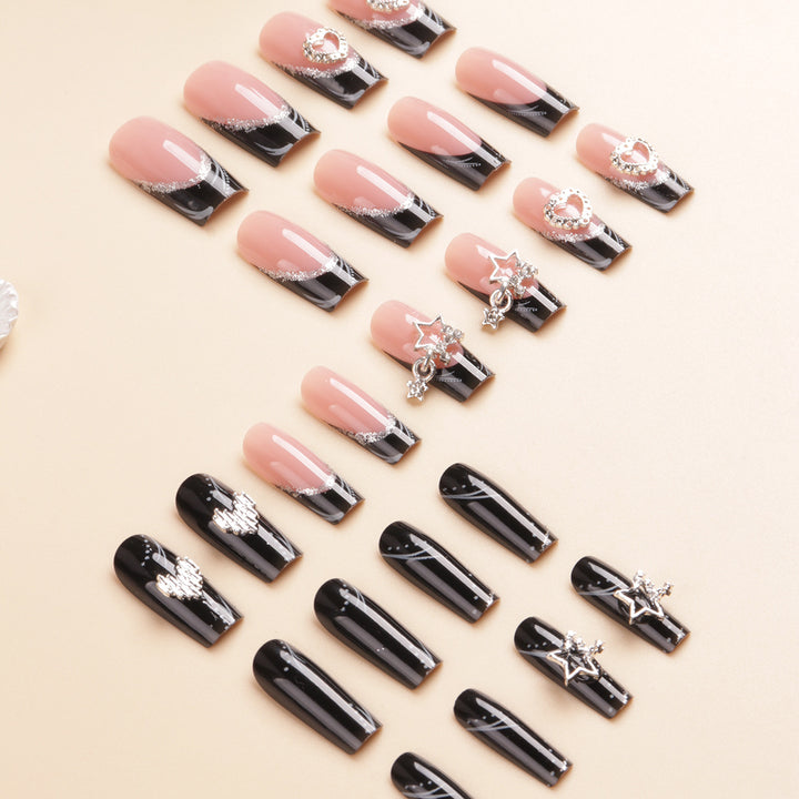 Artistic Long Press-On Nail Design with Rhinestone Accents Kalsten