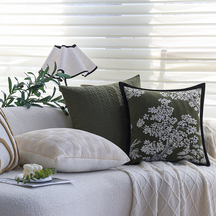 Square decorative cushion cover with hand-tufted loop appliqués made from cotton-linen mix Kalsten