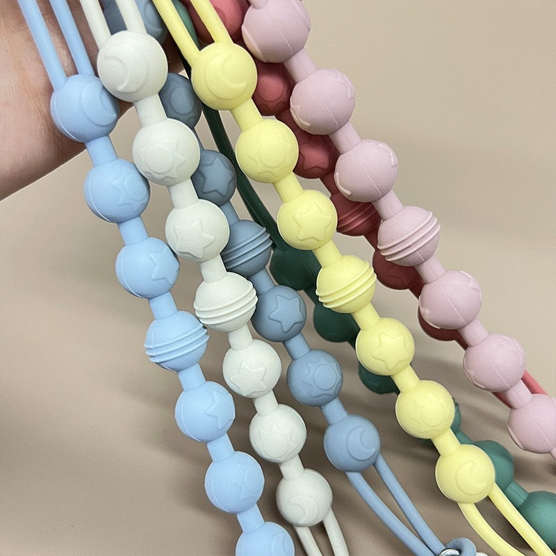 Silicone Beaded Pacifier Clip with Wooden Safety Clamp