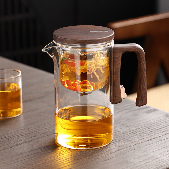 Artisan Glass Tea Set With Wooden Handle Pitcher And Serving Tray