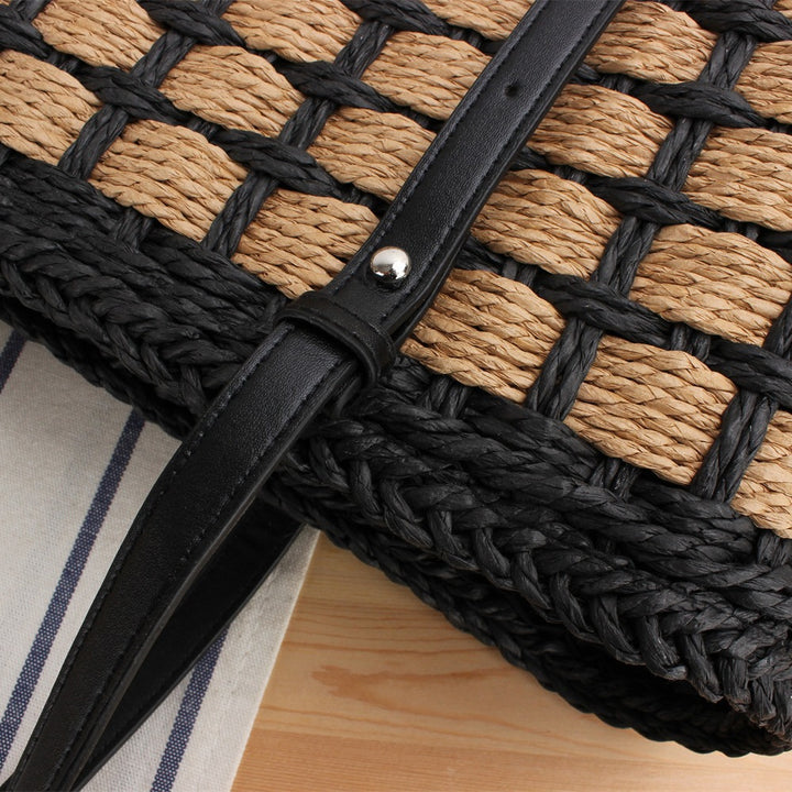 Hand-knotted tote bag made of natural material with elegant leather handles Kalsten