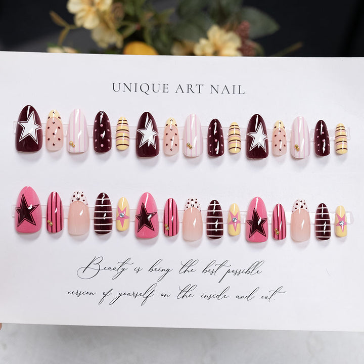 Artistic Press-On Nail Set with Star and Abstract Designs
