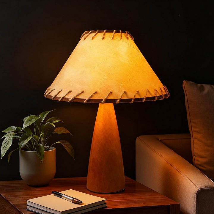 Rustic Table Lamp with Unique Leather Shade