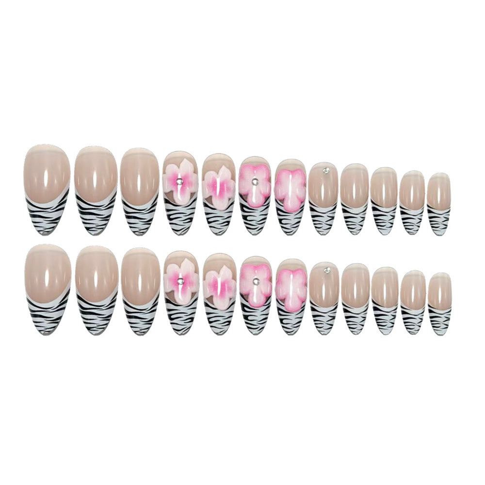 Artificial nails with flower and zebra stripe pattern Kalsten