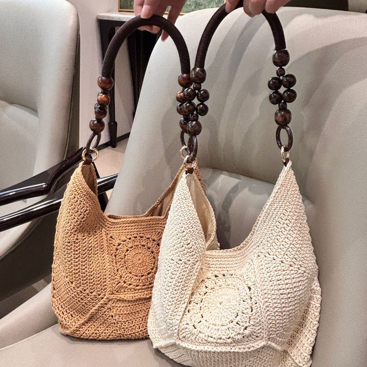 Hand-knotted shoulder bag with wooden handles Kalsten