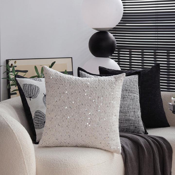 Square luxury cushion cover with shimmering sequins and textured bouclé weaving Kalsten
