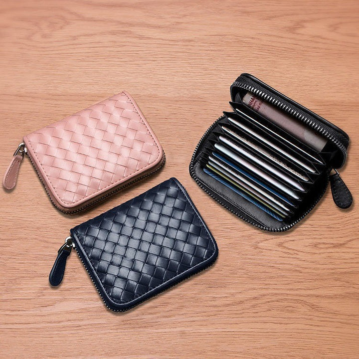 Woven Leather Zippered Wallet