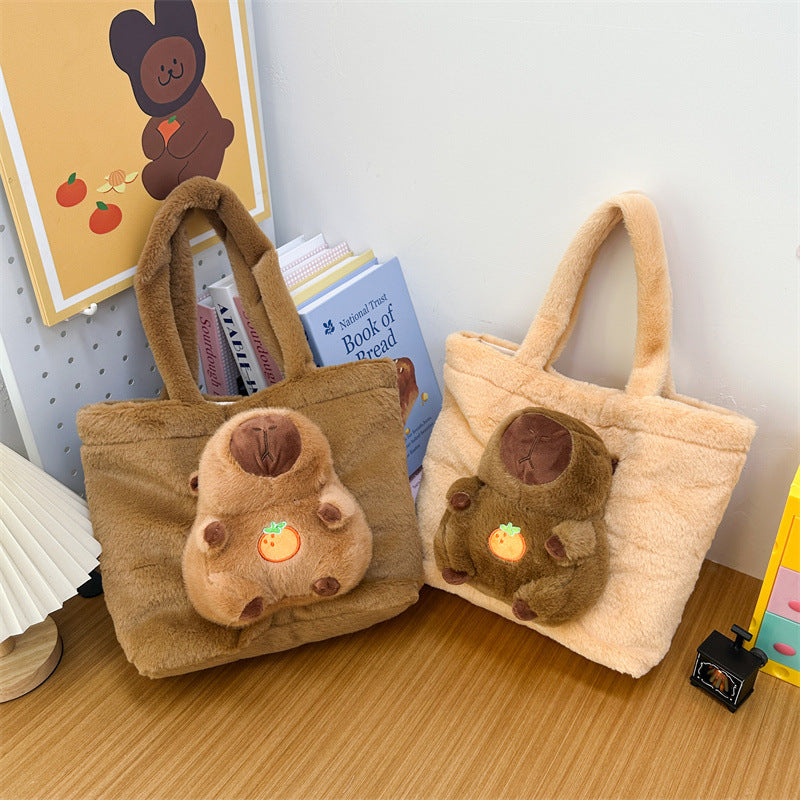 Plush Tote Bag with Large Interior Compartment and Cute Animal Design Kalsten