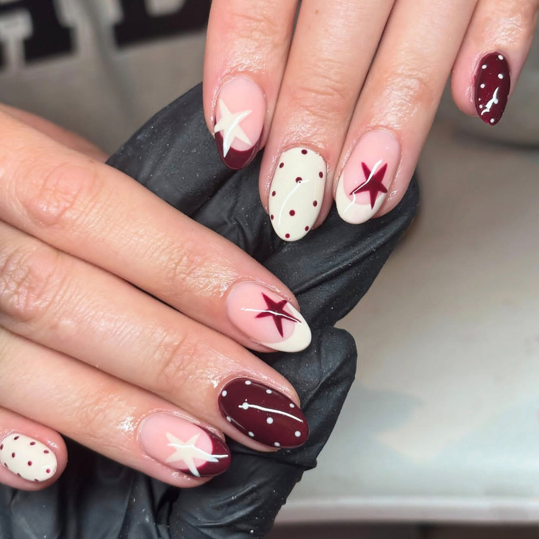 Artistic Press-On Nails Set with Stars and Dots