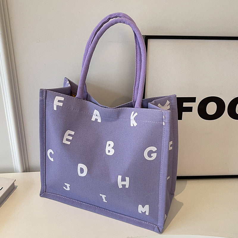 Alphabet Print Canvas Tote
