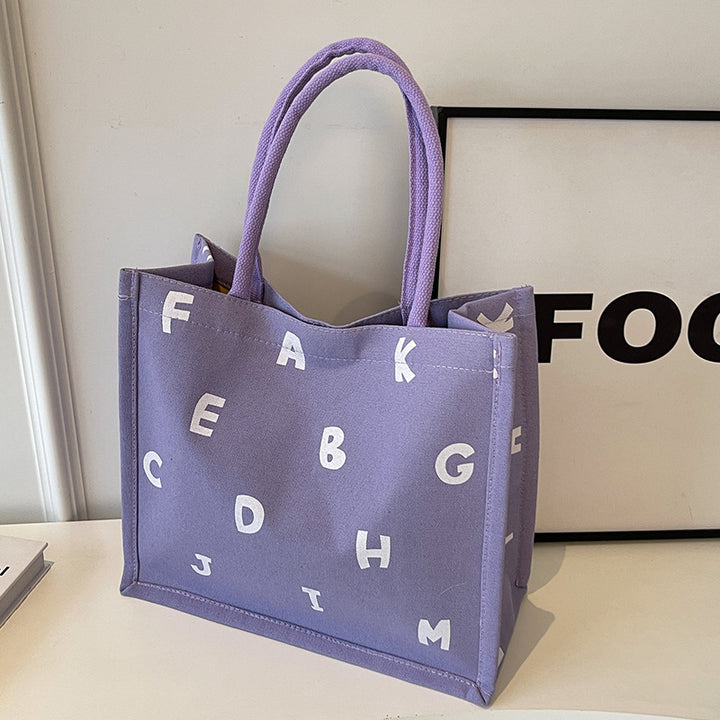 Alphabet Print Canvas Tote