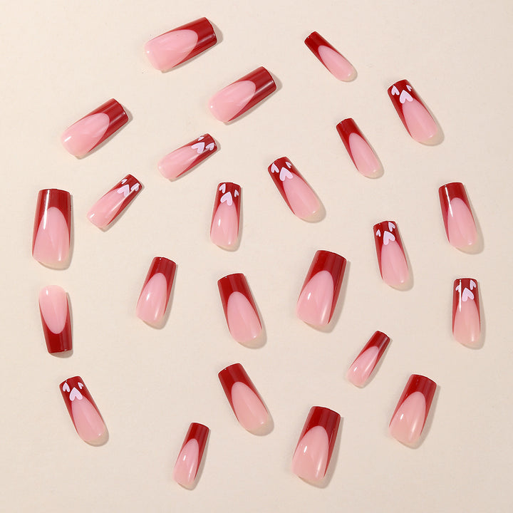 Heart-Patterned Acrylic Nail Art Extensions Kalsten