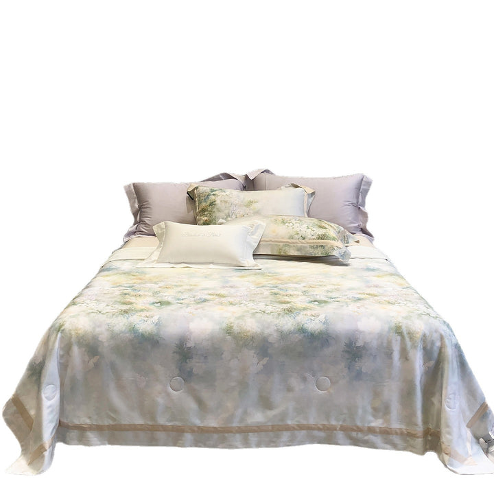 Luxurious satin bedding set with watercolor flower pattern
