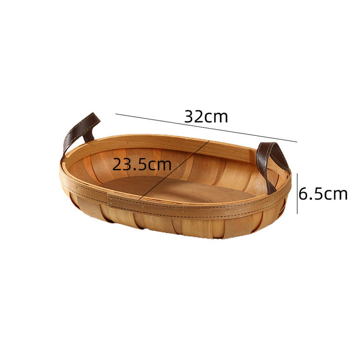 Handcrafted Oval Serving Tray with Leather Handles Kalsten