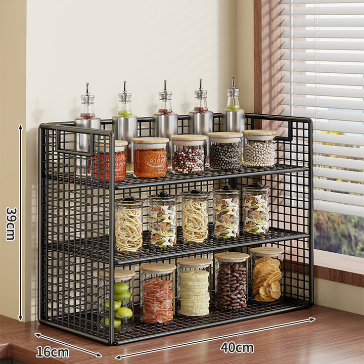 Compact Two-Tier Metal Grid Countertop Spice and Pantry Jar Organizer