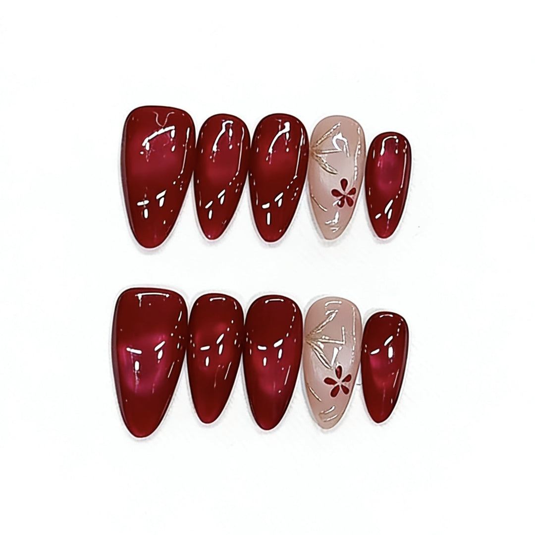 Elegant Red Press-On Nail Art Set Kalsten