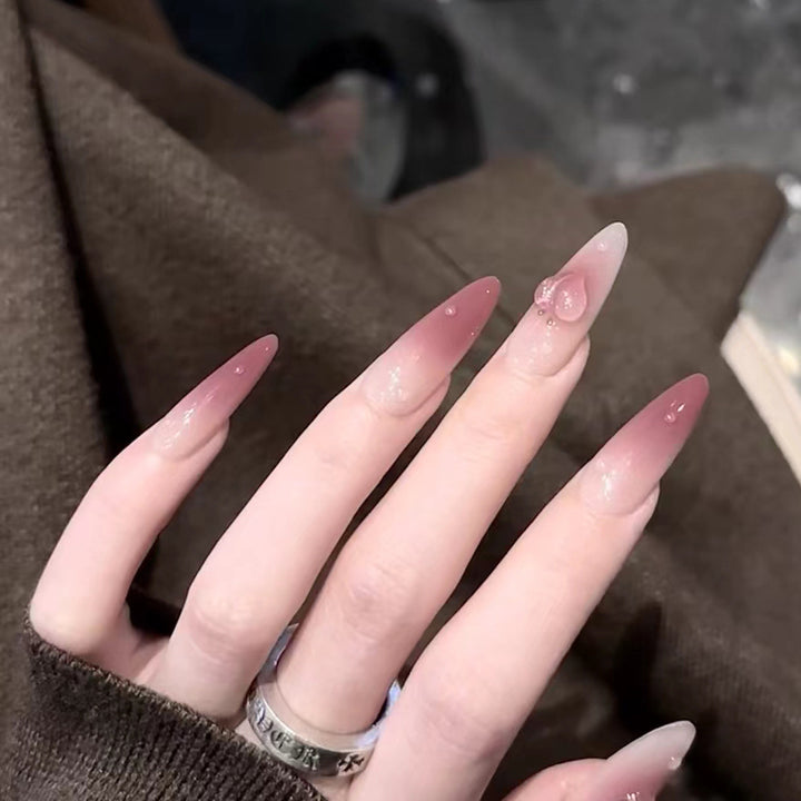 Elegant Press-On Almond Nail Set with Heart Detail Kalsten
