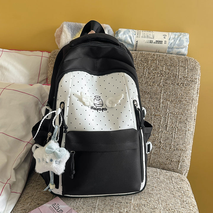 Stylish Dot-Printed Backpack with Decorative Accents Kalsten