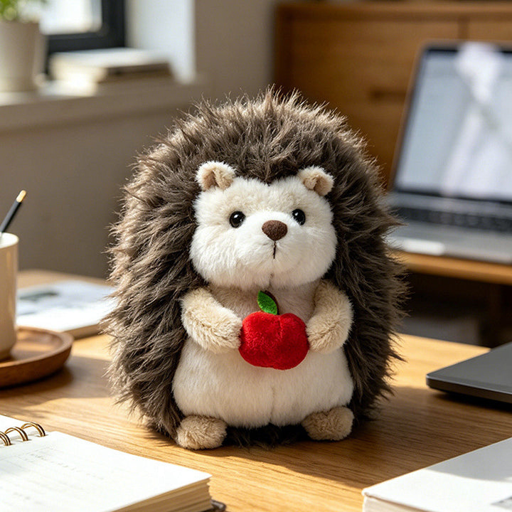 Kawaii Hedgehog Plush Collectible with Embroidered Cherry Accent and Soft Faux‑Fur Back Kalsten