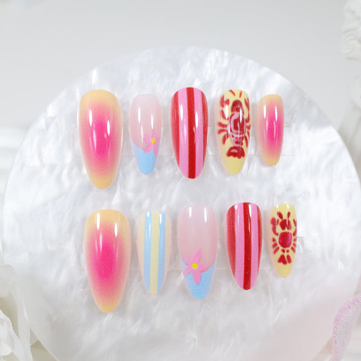 Acrylic nail set with floral pattern and creative designs Kalsten