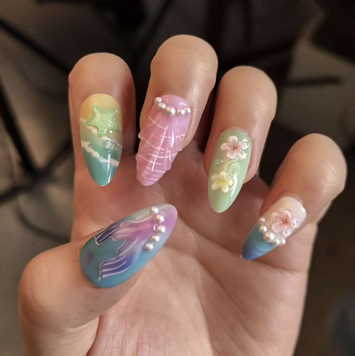 Artistic Ocean-Themed Press-On Nail Set Kalsten