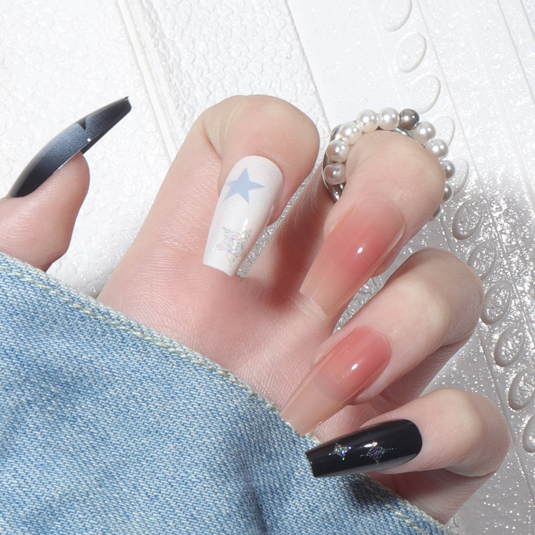 Artistic Press-On Nail Set with Star and Glitter Accents Kalsten