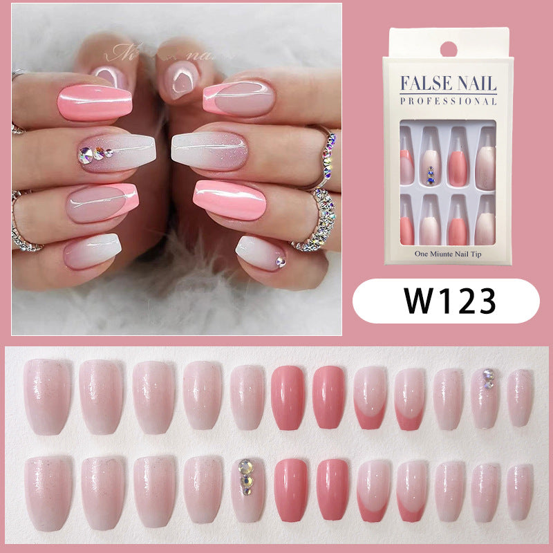 Decorative Press-On Nail Set with Gem Accents