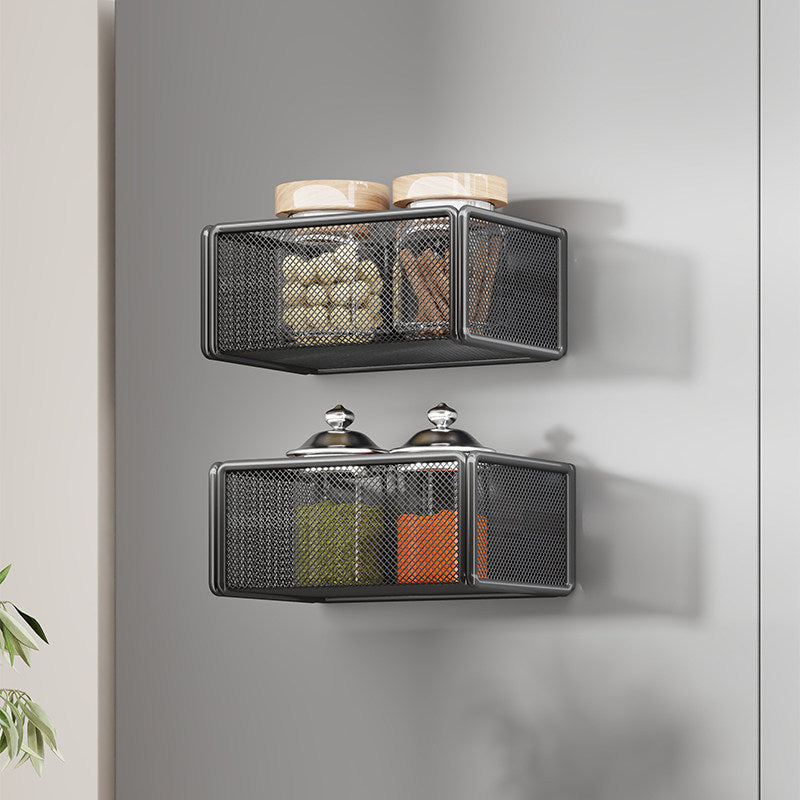 Wall-Mounted Mesh Floating Storage Shelf for Pantry Bathroom and Kitchen