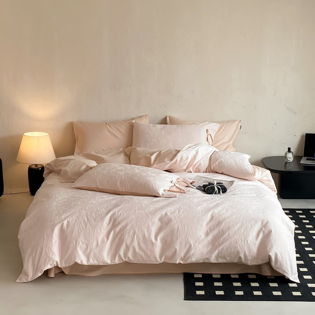 Elegant cotton satin bedding set with reversible function and ties