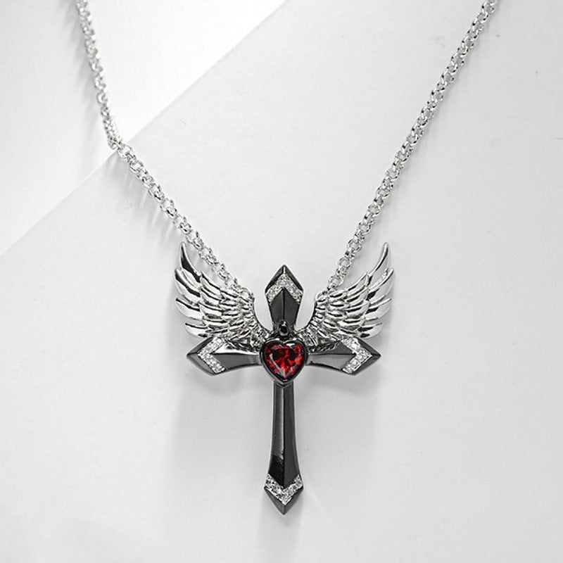 Gothic Angel Wing Cross Pendant Necklace Kalsten