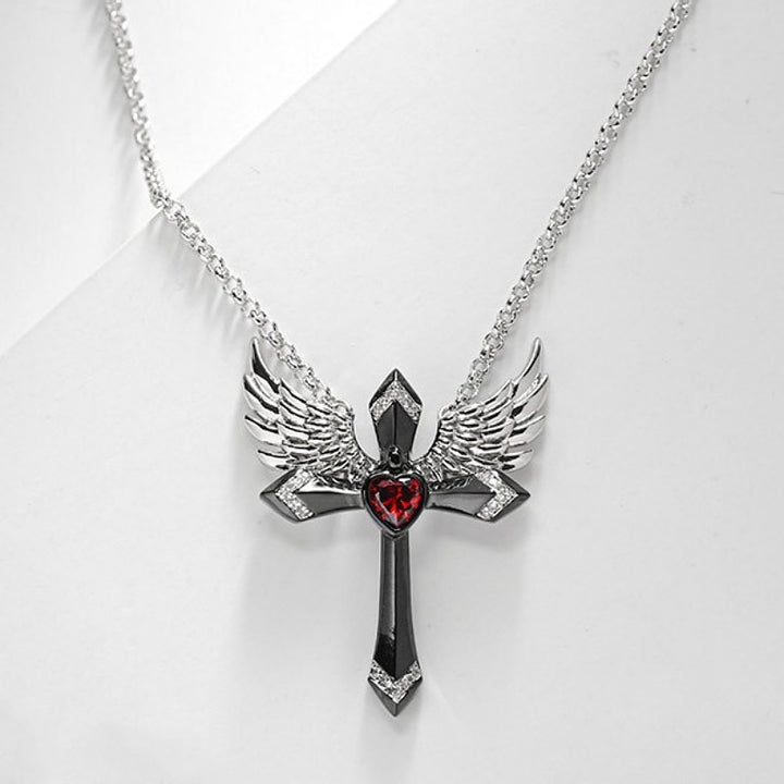 Gothic Angel Wing Cross Pendant Necklace Kalsten