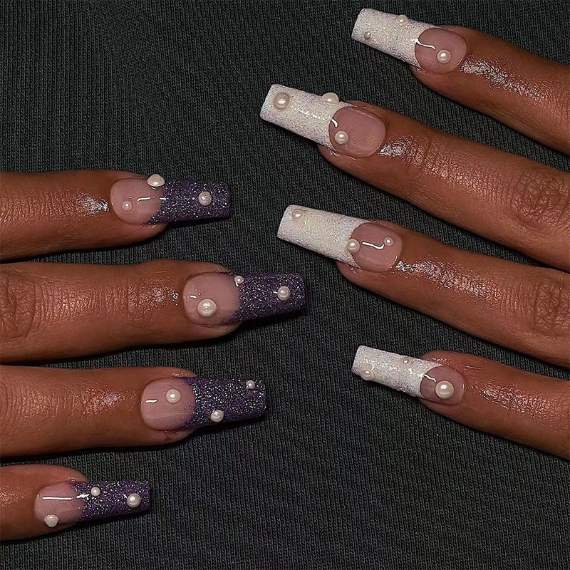 Artful Gel Nails with Elegant Floral Design and Glitter Accents Kalsten