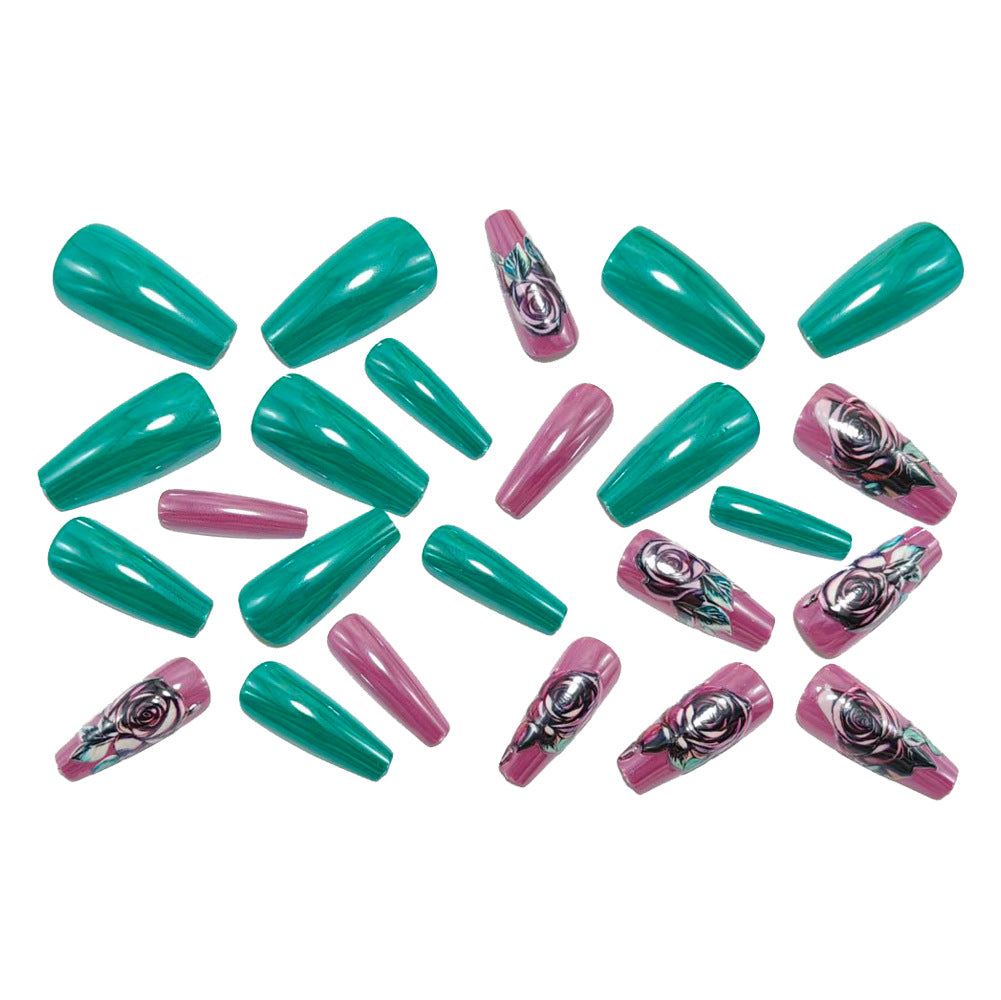 Artificial nails with rose design and high-gloss finish Kalsten