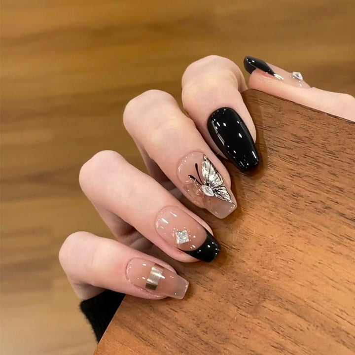 Stylish Press-On Nail Set with Elegant Glitter Accents Kalsten