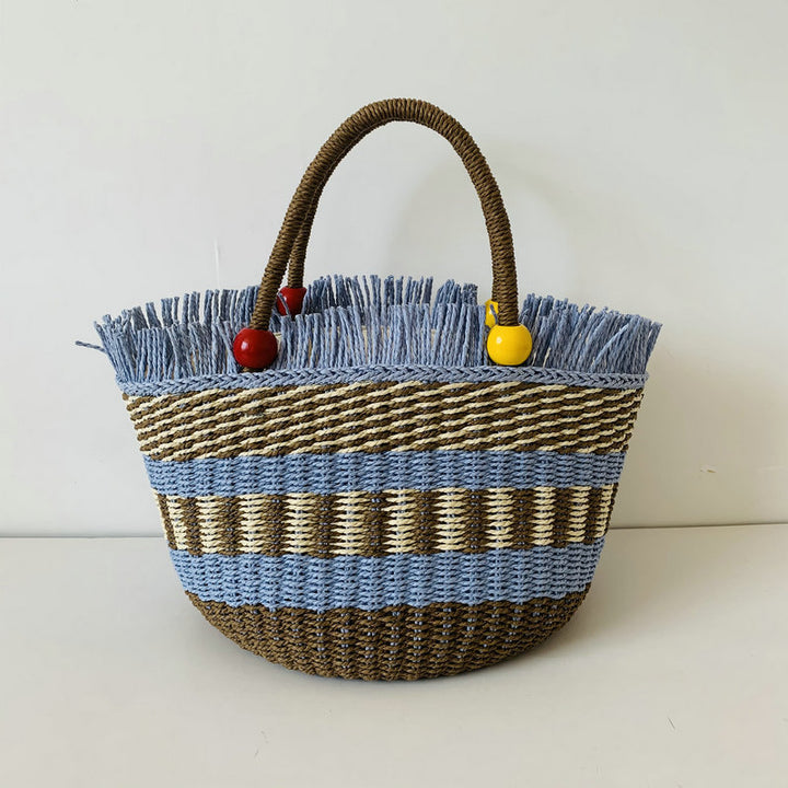 Generous braided tote bag with colorful fringed edge Kalsten