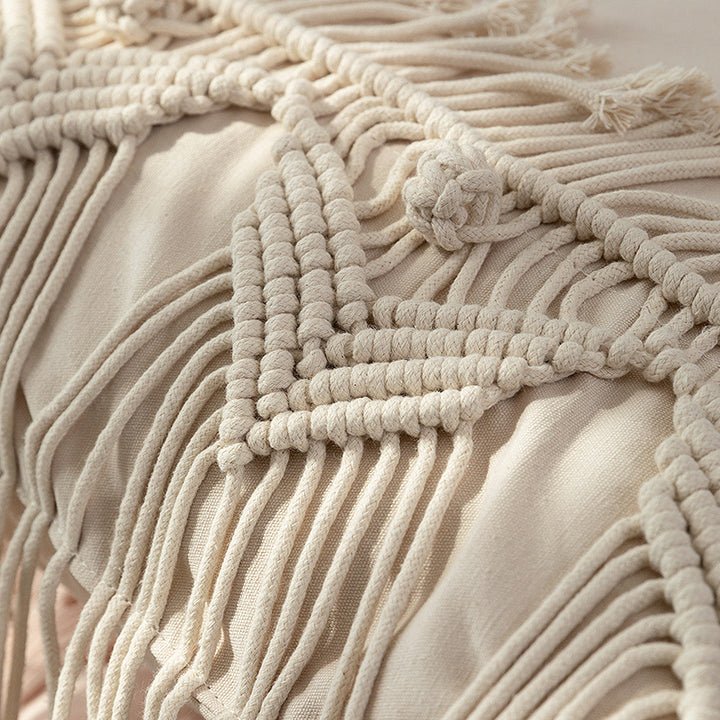 Macrame Front Cushion with Hand-Knotted Fringe Trim