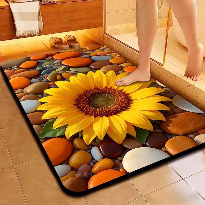 Floral-Themed Microfiber Bath Mat