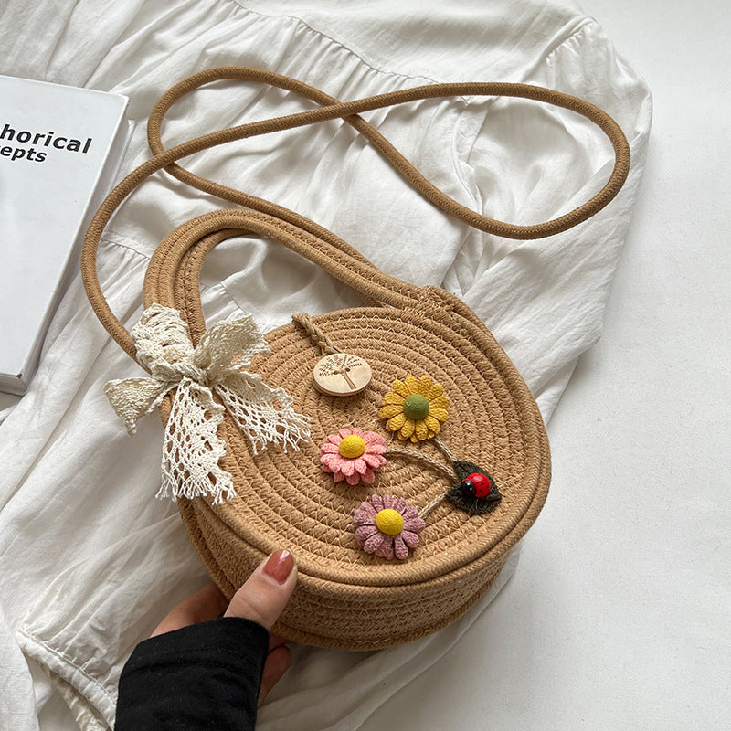 Handwoven Floral Accent Shoulder Bag