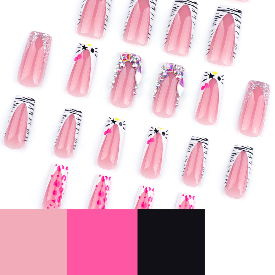 Artistic Nail Art with Animal Motif and Rhinestone Decorations Kalsten