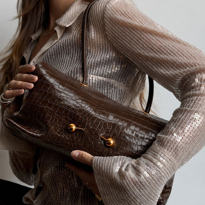 Elegant Crocodile Texture Shoulder Bag