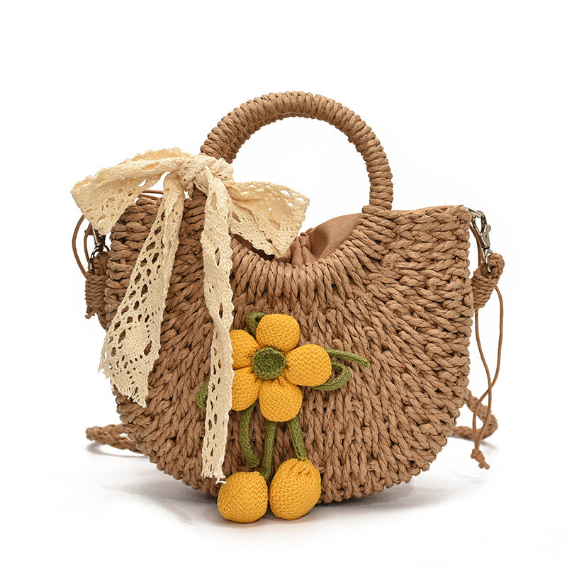 Handcrafted Floral Accent Straw Tote Bag