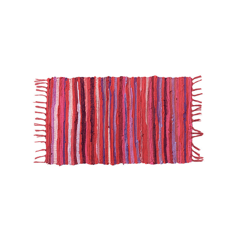 Handwoven cotton runner with colorful stripes and fringes Kalsten