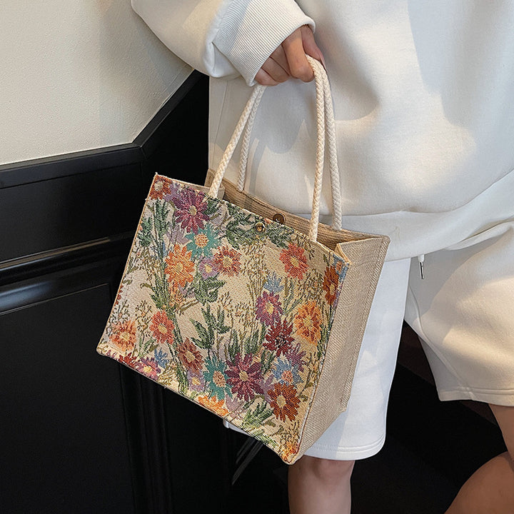 Floral Embroidered Canvas Tote Bag  1790616925