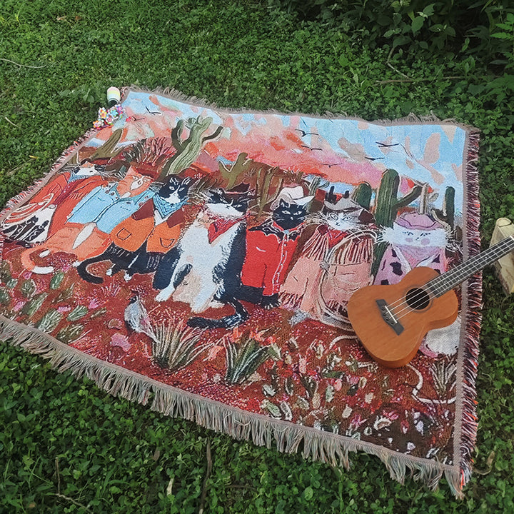 Artistic Cat-Themed Throw Blanket