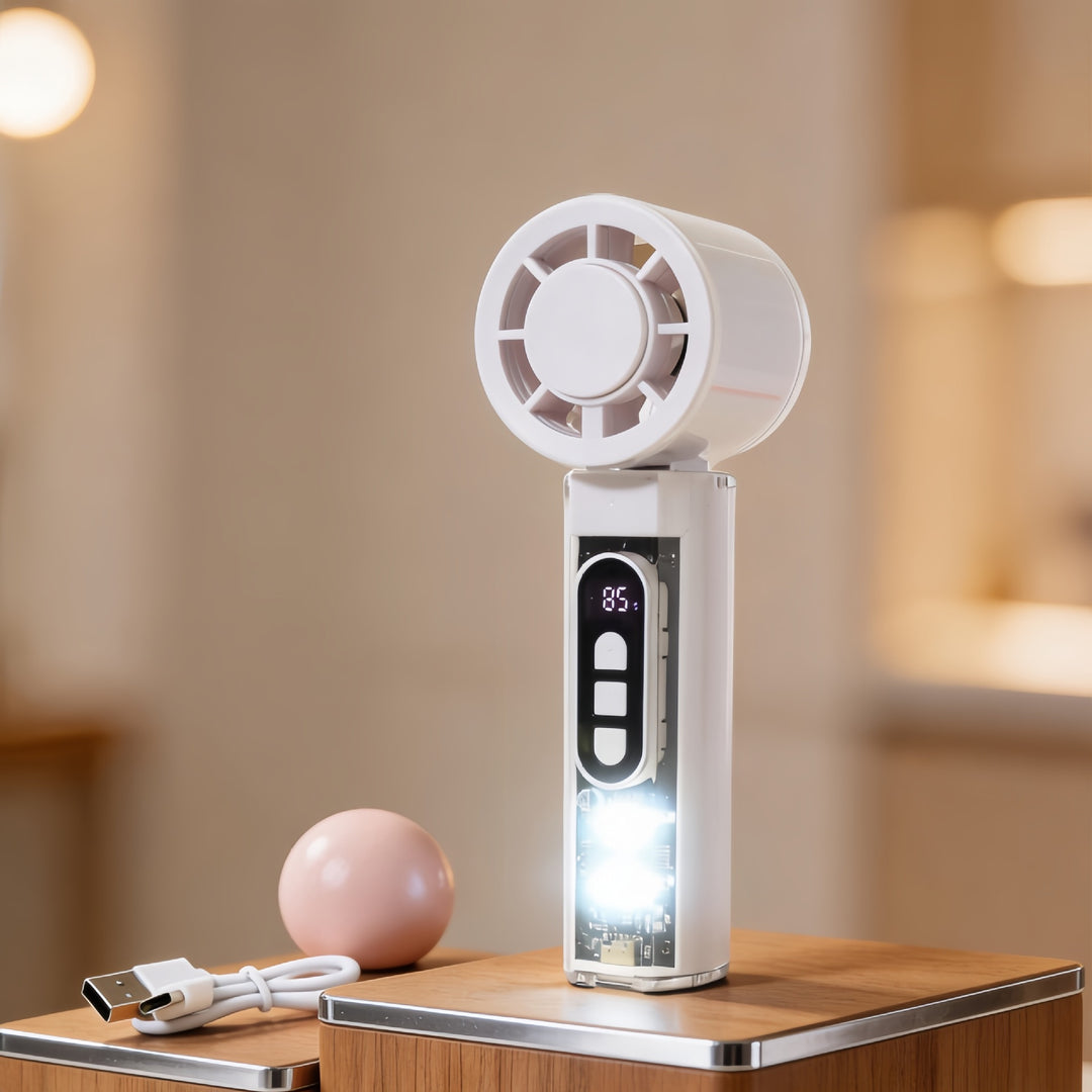 Ladies portable hand fan with USB connection and LED lighting Kalsten