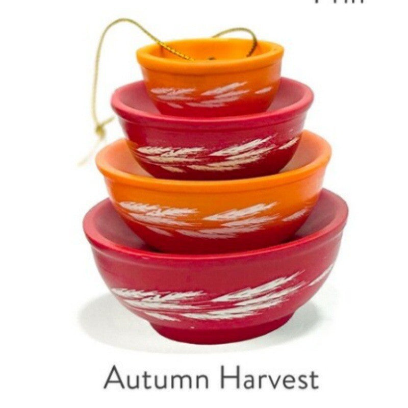Stackable Ceramic Nesting Bowl Set With Folk Bird Motif And Glossy Glazed Finish
